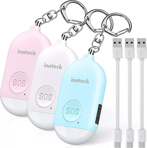 Inateck Rechargeable Personal Alarm, Low-Battery Reminder, Self-Defense Keychain with LED Light for Women, Men, Children and Seniors, 130 dB, Pack of 3, PA1001