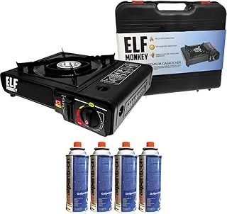Camping Gas Stove, Includes Gas Cartridges. Gas Stove with Carry Case: with 4 Gas Cartridges