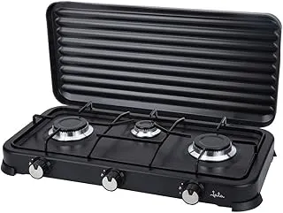 Jata JECG2703 Portable 3-Burner Gas Stove with Grill, Suitable for Butane and Propane, Removable Protective Lid, Ideal for Camping, Takes Up Little Space
