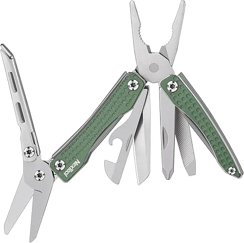 NexTool Multitool, Mini Flagship 10-in-1 Mini Multitool, Folding Multi-Tool with Knife, Pliers, Can Opener, Scissors, Screwdriver, Bottle Opener for Camping-Green