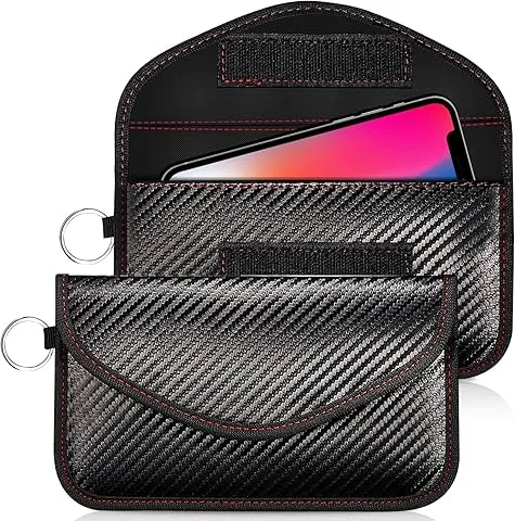 Wonwood_direct Faraday Phone Sleeve for Phone and Car Key, 2-Piece Faraday Phone Bag, Portable Faraday Cage, RFID/NFC Signal Blocker, Anti-Tracking Shielding (Black with Red Trim)