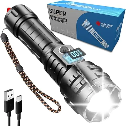 High-Power Rechargeable LED Flashlight, USB Rechargeable LED Flashlight, XHP70.2 20000 Lumens Super-Powerful Battery Flashlight