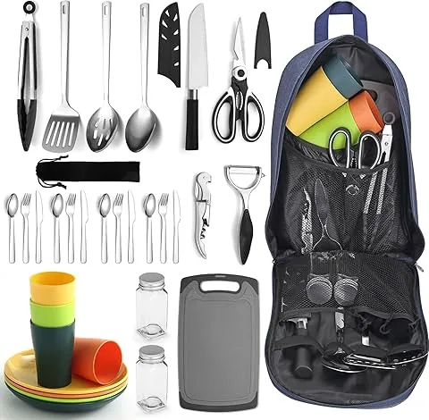 Berglander Camping Cookware Set with Cutlery Set and Plate, Mugs and Tableware, Camping Accessories, Camping Cookware for Picnic, Barbecue and Camping