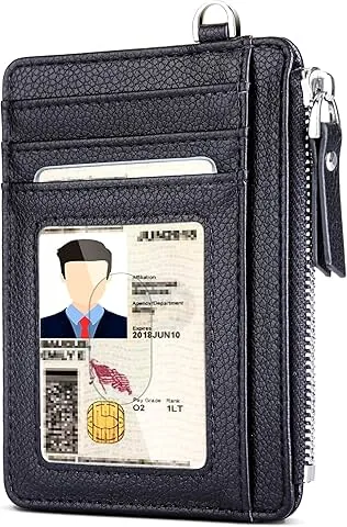 Men's Wallets, Card Holder, Small Men's Wallets, RFID Protection, Minimalist Design, with Zipper, Holds 8 Cards, Black