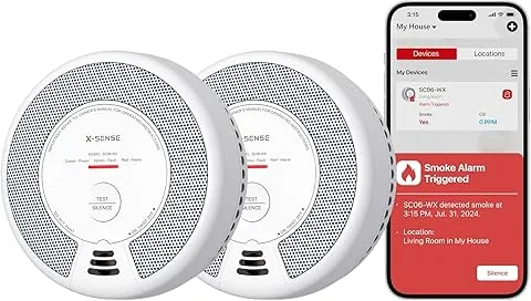 X-Sense Wi-Fi Smoke and Carbon Monoxide Alarm with Replaceable Battery, Smart Combined Detector Compatible with the X-Sense Home Security App, SC06-WX, 2 Units