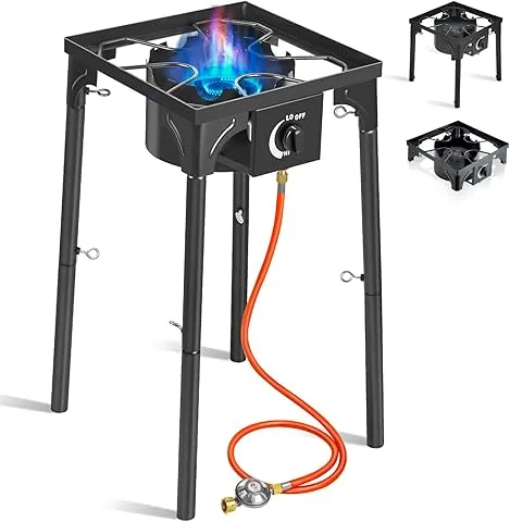 BACOENG Gas Stove 10KW with Detachable Legs, Portable Camping Gas Stove with 1.5M Hose and 50 mbar Pressure Regulator