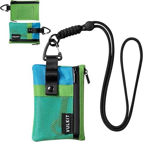 Small Minimalist Wallet with ID Window, RFID-Blocking Card Holder, Water-Resistant Zip Wallet for ID Cards (Green-Blue)
