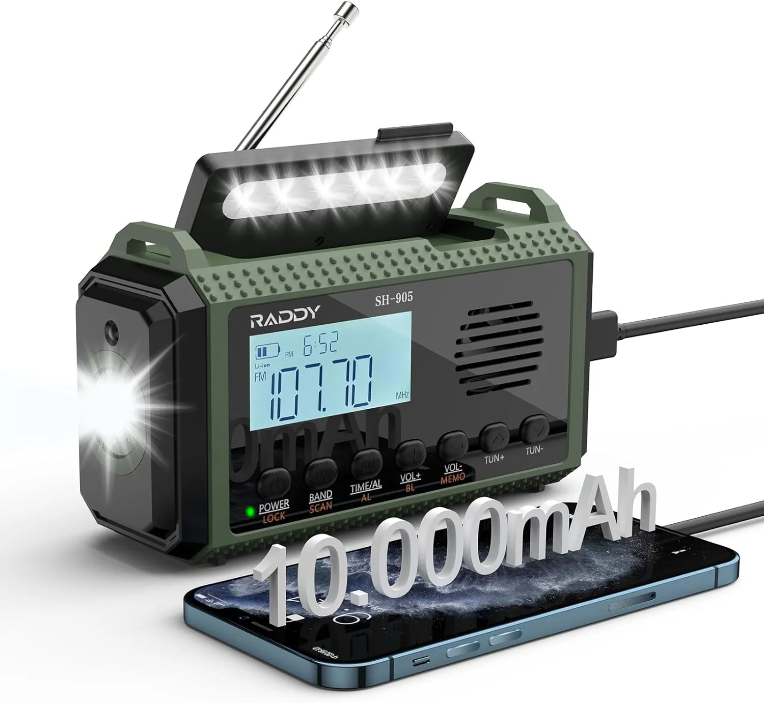 Raddy SH-905 Solar Emergency Radio 10000mAh
